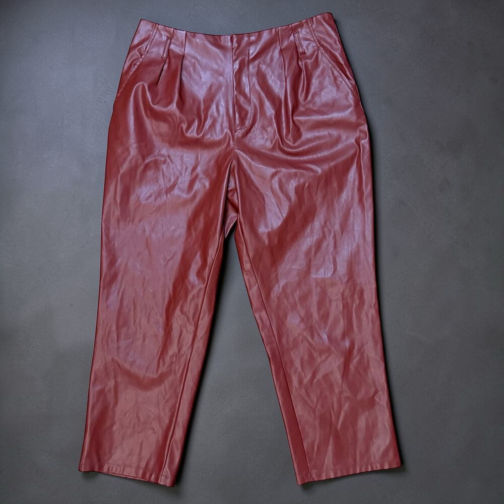 Who What Wear Faux Leather Pants Womens Brick Rust Pleated High Waist Size 14